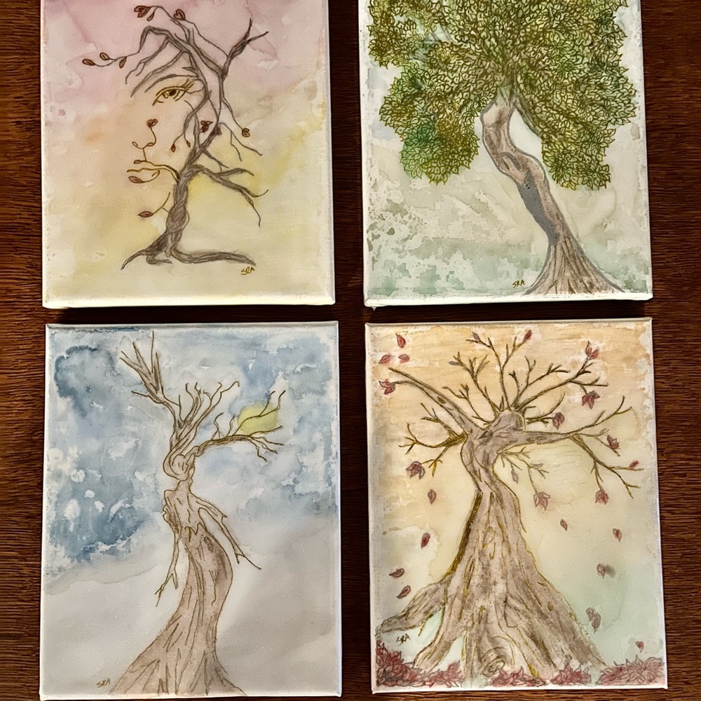4- 8.5” x 11” multi media paintings.